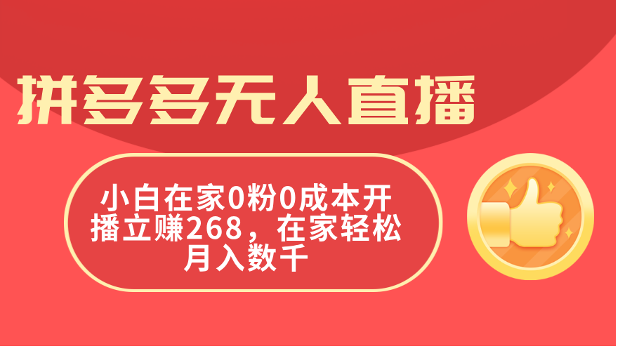（11521期）拼多多无人直播，小白在家0粉0成本开播立赚268，在家轻松月入数千-沧海聊项目