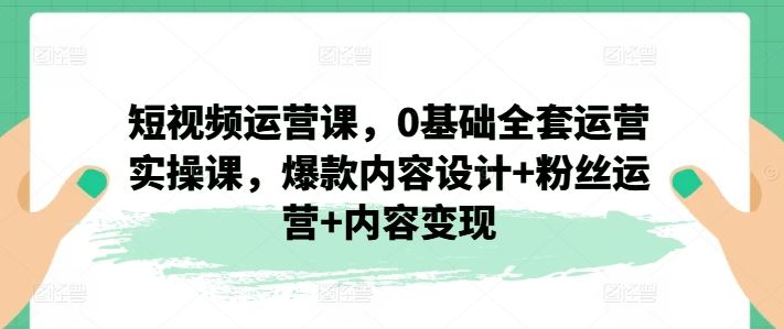 短视频运营课,0基础全套运营实操课,爆款内容设计+粉丝运营+内容变现-沧海聊项目
