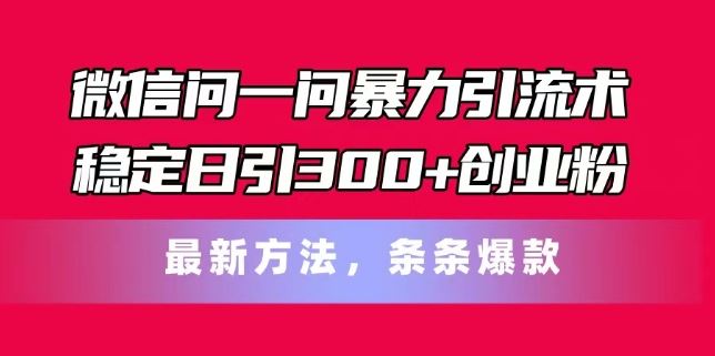 微信问一问暴力引流术，稳定日引300+创业粉，最新方法，条条爆款【揭秘】-沧海聊项目