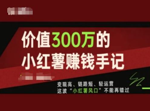 价值300万的小红书赚钱手记，变现高、链路短、轻运营，这波“小红薯风口”不能再错过-沧海聊项目