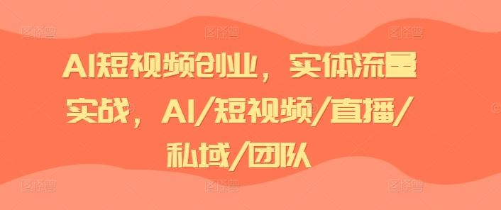AI短视频创业，实体流量实战，AI/短视频/直播/私域/团队-沧海聊项目