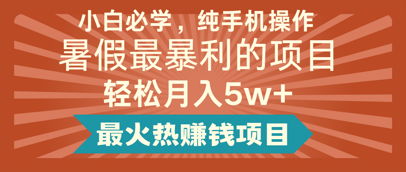 2024暑假最赚钱的项目，简单无脑操作，每单利润最少500+，轻松月入5万+-沧海聊项目