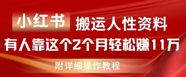 小红书搬运人性资料，有人靠这个2个月轻松赚11w，附教程【揭秘】-沧海聊项目