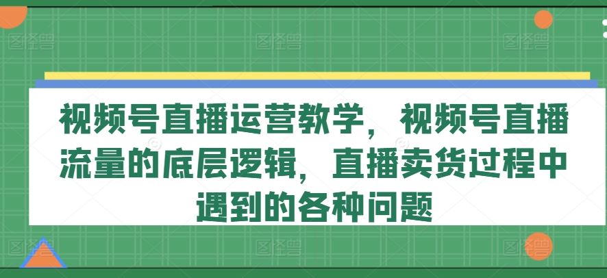 视频号直播运营教学，视频号直播流量的底层逻辑，直播卖货过程中遇到的各种问题-沧海聊项目