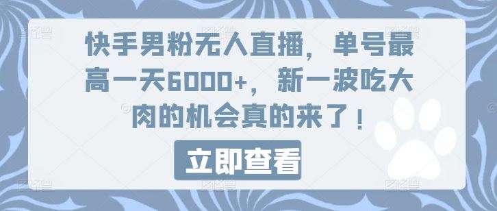 快手男粉无人直播，单号最高一天6000+，新一波吃大肉的机会真的来了-沧海聊项目