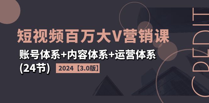 （11795期）2024短视频·百万大V营销课【3.0版】账号体系+内容体系+运营体系(24节)-沧海聊项目