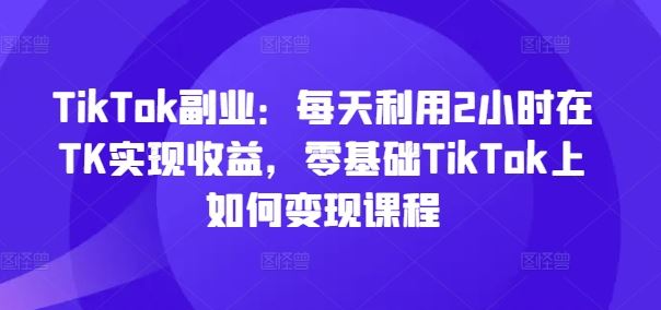TikTok副业：每天利用2小时在TK实现收益，零基础TikTok上如何变现课程-沧海聊项目