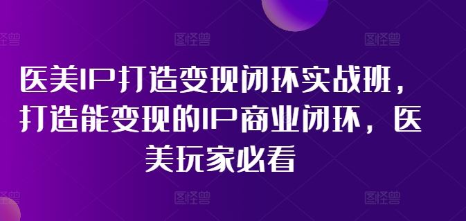 医美IP打造变现闭环实战班，打造能变现的IP商业闭环，医美玩家必看!-沧海聊项目