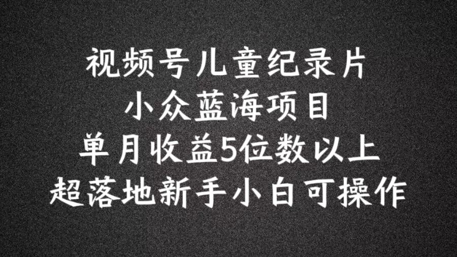 2024蓝海项目视频号儿童纪录片科普，单月收益5位数以上，新手小白可操作【揭秘】-沧海聊项目