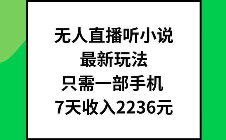无人直播听小说最新玩法，只需一部手机，7天收入2236元【揭秘】-沧海聊项目