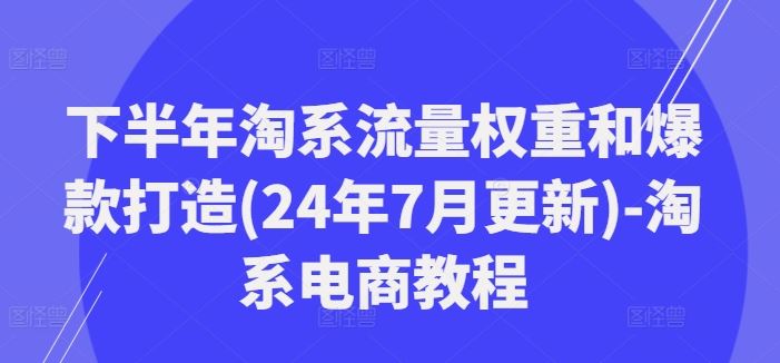下半年淘系流量权重和爆款打造(24年7月更新)-淘系电商教程-沧海聊项目