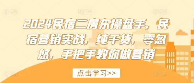 2024民宿二房东操盘手，民宿营销实战，纯干货，零忽悠，手把手教你做营销-沧海聊项目