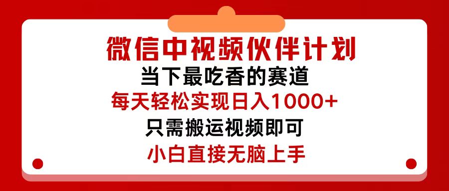（12017期）微信中视频伙伴计划，仅靠搬运就能轻松实现日入500+，关键操作还简单，…-沧海聊项目