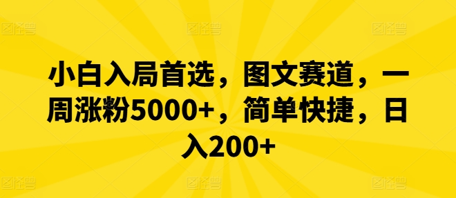 小白入局首选，图文赛道，一周涨粉5000+，简单快捷，日入200+-沧海聊项目