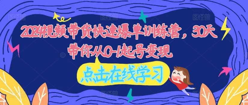 2024视频带货快速爆单训练营，30天带你从0-1起号变现-沧海聊项目