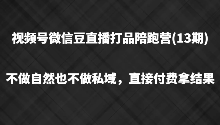 视频号微信豆直播打品陪跑(13期)，不做不自然流不做私域，直接付费拿结果-沧海聊项目