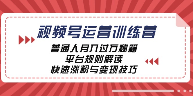 视频号运营训练营:普通人月入过万秘籍,平台规则解读,快速涨粉与变现-沧海聊项目