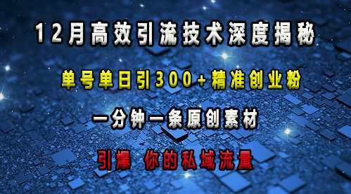 最新高效引流技术深度揭秘 ,单号单日引300+精准创业粉,一分钟一条原创素材,引爆你的私域流量-沧海聊项目