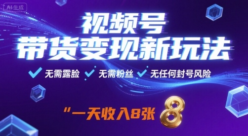 视频号带货变现新玩法，无需露脸，无需粉丝，无任何封号风险，一天收益8张【揭秘】-沧海聊项目