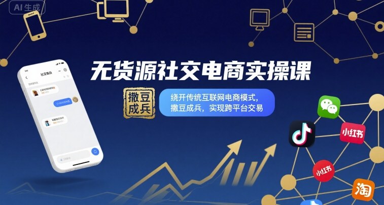 无货源社交电商实操课，绕开传统互联网电商模式，撒豆成兵，实现跨平台交易-沧海聊项目