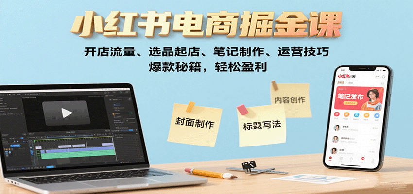 小红书电商掘金课：开店流量、选品起店、笔记制作、运营技巧，爆款秘籍，轻松盈利-沧海聊项目