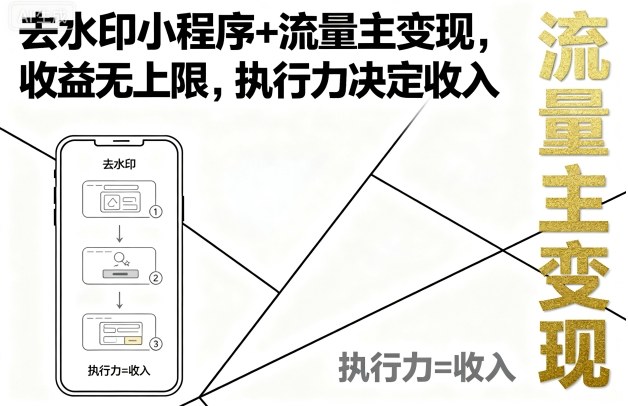 去水印小程序+流量主变现，收益无上限，执行力决定收入-沧海聊项目