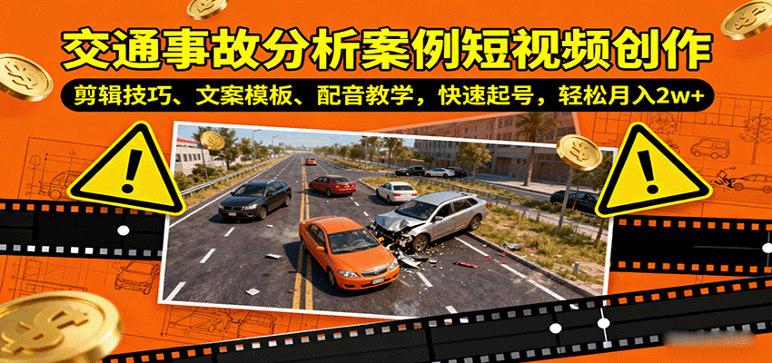 交通事故分析案例短视频创作，剪辑技巧、文案模板、配音教学，快速起号，轻松月入2w+-沧海聊项目