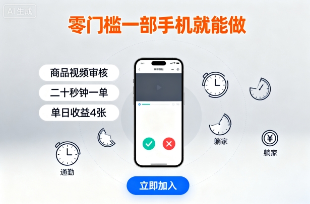 零门槛一部手机就能做，商品视频审核，通勤躺家碎片时间都能做，二十秒钟一单，单日收益4张【揭秘】-沧海聊项目