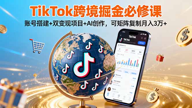 TikTo跨境掘金必修课，账号搭建+双变现项目+AI创作，可矩阵复制月入3万+-沧海聊项目