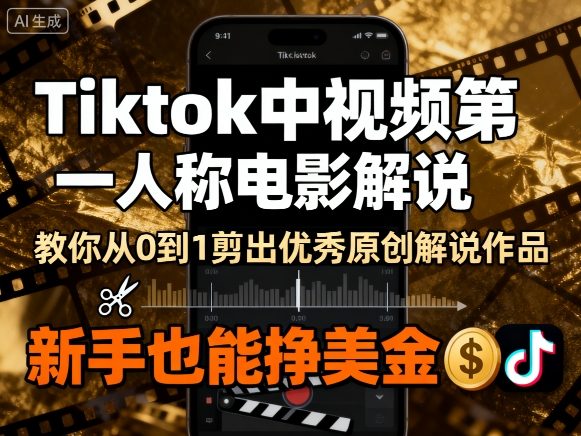 Tiktok中视频第一人称电影解说，教你从0到1剪出一个优秀的原创解说作品，新手也能挣美金-沧海聊项目