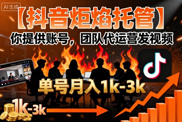 【抖音炬焰托管】你提供账号，团队代运营发视频，单号月入1k+【揭秘】-沧海聊项目
