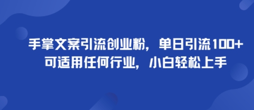 手掌文案引流创业粉，单日引流100+，可适用任何行业，小白轻松上手-沧海聊项目