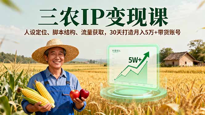 三农IP变现课，人设定位、脚本结构、流量获取，30天打造月入5万+带货账号-沧海聊项目