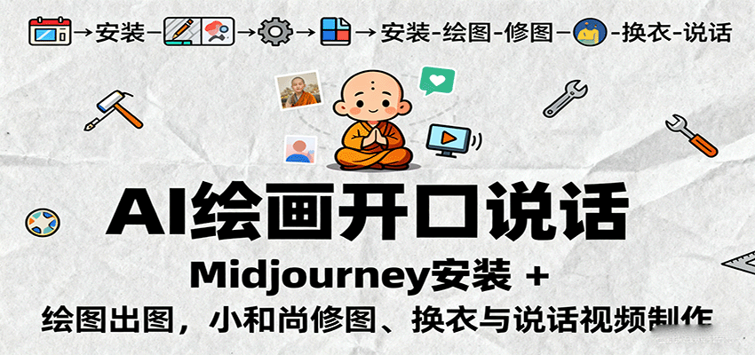 AI绘画开口说话，Midjourney安装 + 绘图出图，小和尚修图、换衣与说话视频制作-沧海聊项目