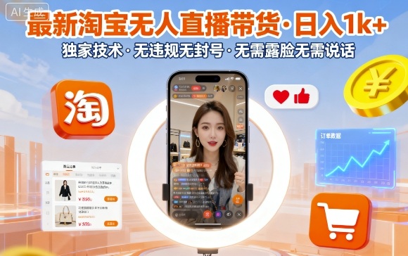 最新淘宝无人直播带货，日入1k+，独家技术，无违规无封号，无需露脸无需说话【揭秘】-沧海聊项目