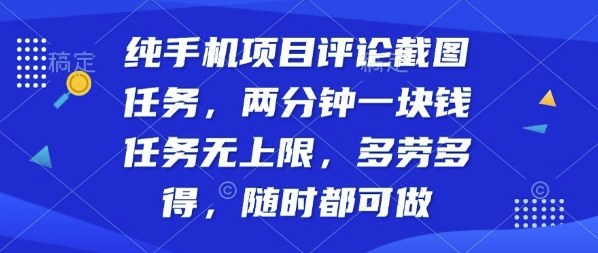 纯手机项目评论截图任务，两分钟一块钱多劳多得，随时随地都能做【揭秘】-沧海聊项目