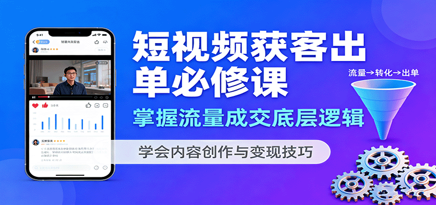 短视频获客出单必修课：掌握流量成交底层逻辑，学会内容创作与变现技巧-沧海聊项目