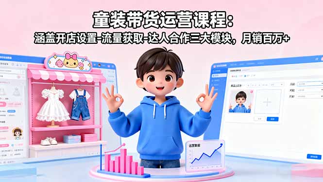 童装带货运营课程：涵盖开店设置-流量获取-达人合作三大模块，月销百万+-沧海聊项目