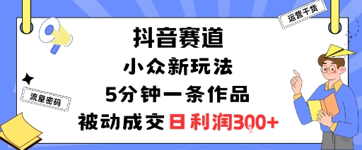 抖音赛道：小众新玩法，5分钟一条作品，被动成交，日利润3张-沧海聊项目