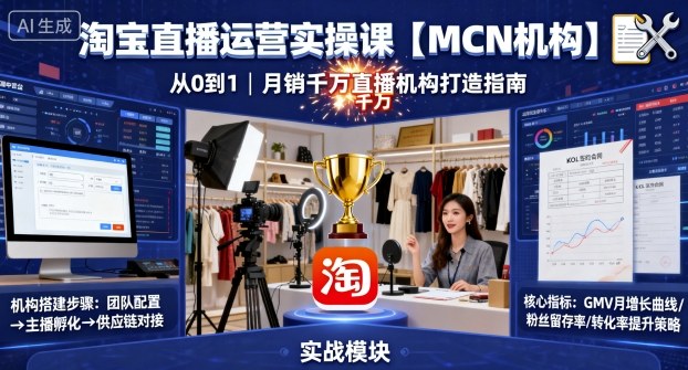 淘宝直播运营实操课【MCN机构】，从0到1做一家月销千W的直播机构-沧海聊项目