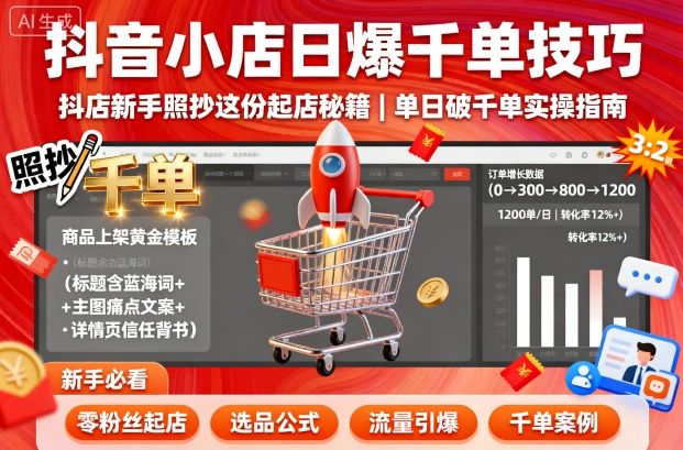 抖音小店日爆千单技巧，抖店新手照抄这份起店秘籍，单日破千单-沧海聊项目