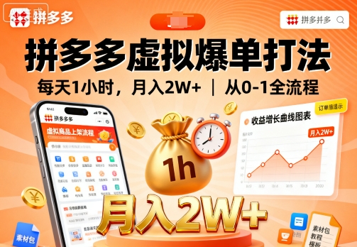 拼多多虚拟爆单打法，每天1小时，月入2W+，从0-1全流程-沧海聊项目