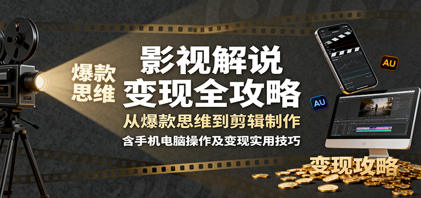 影视解说变现全攻略：从爆款思维到剪辑制作，含手机电脑操作及变现实用技巧-沧海聊项目