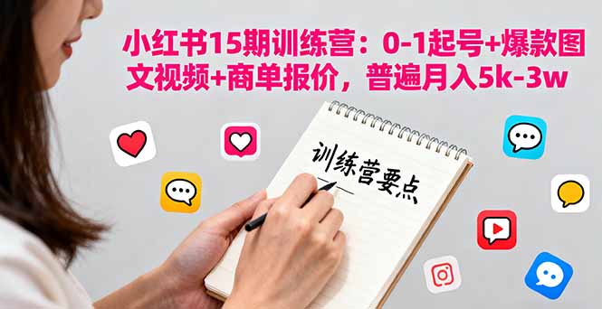 小红书15期训练营：0-1起号+爆款图文视频+商单报价，普遍月入5k-3w-沧海聊项目