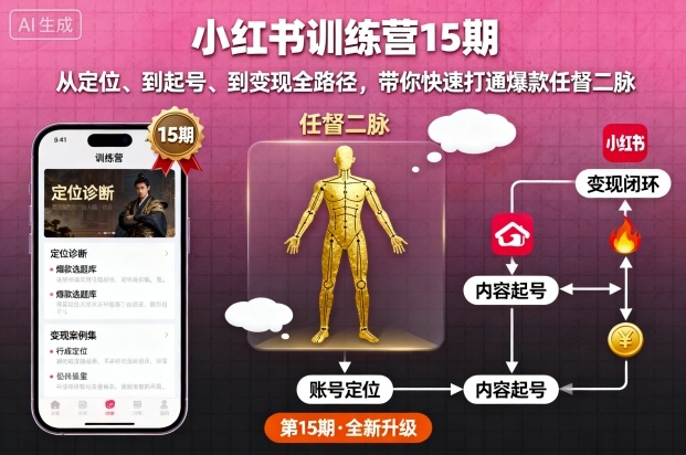 小红书训练营15期，从定位、到起号、到变现全路径，带你快速打通爆款任督二脉-沧海聊项目