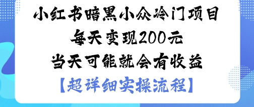小红书暗黑小众冷门项目每天变现2张当天可能就会有收益-沧海聊项目