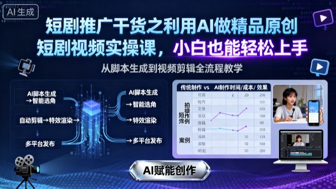 短剧推广干货之利用AI做精品原创短剧视频实操课，小白也能轻松上手-沧海聊项目