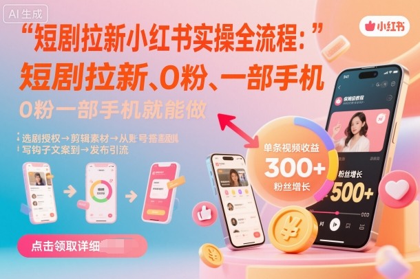 短剧拉新小红书实操全流程，0粉一部手机就可以做，详细教程-沧海聊项目