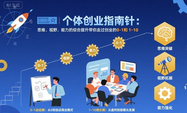 个体创业指南针，思维、视野、能力的综合提升带你走过创业的0-1和1-10【音频】-沧海聊项目