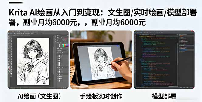 Krita AI绘画从入门到变现：文生图/实时绘画/模型部署，副业月均6000元-沧海聊项目